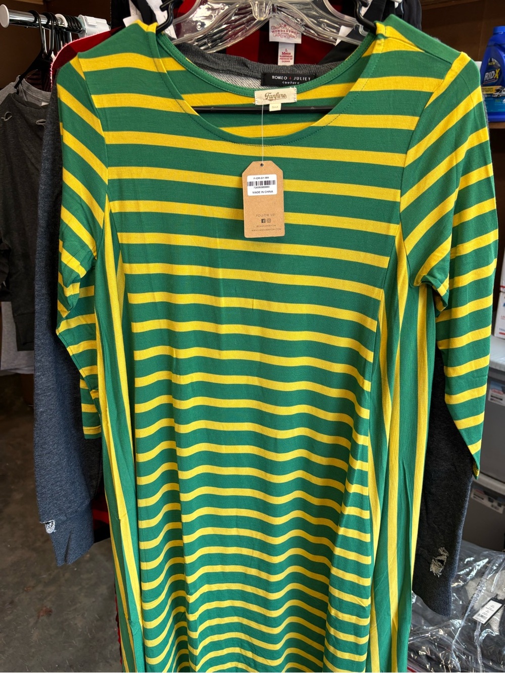 Fanfare size medium Taylor Green and Yellow Striped Long-Sleeve dress